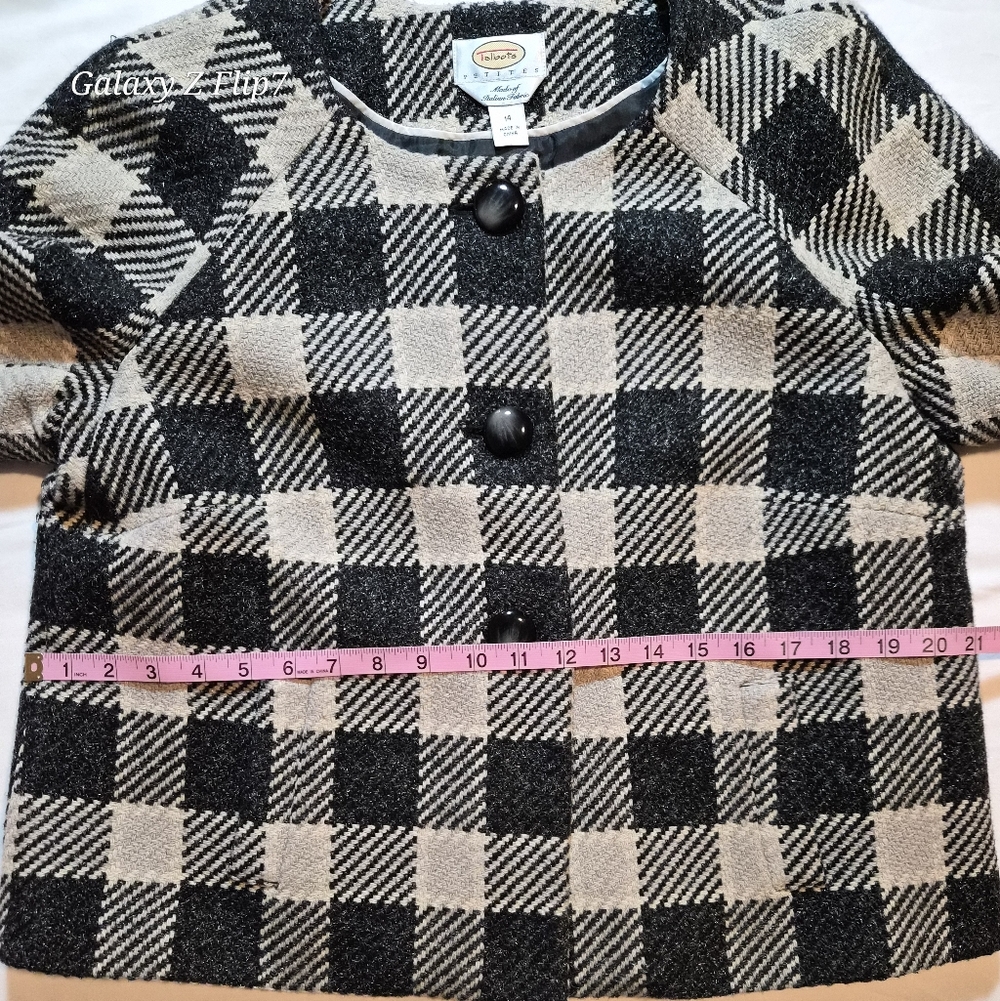 Talbots Italian Fabric Black & White Checkered Plaid Jacket - Size 14P - Picture 5 of 8
